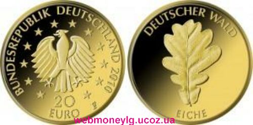 фото - золотая монета 20 евро дуб